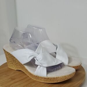 David Tate Loop Slide Sandals White Leather Slip On Wedge Women's Size 13